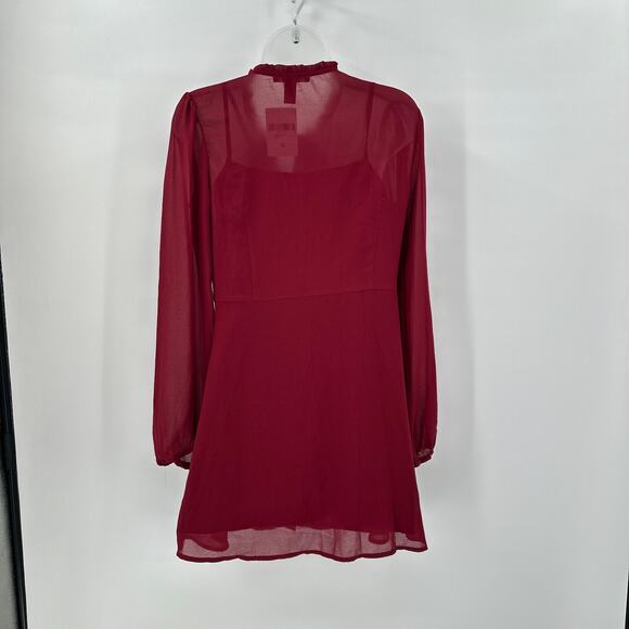 Forever 21 Burgundy Slip Dress with Sheer Jacket Small Ruffles Romantic Whimsy - Picture 5 of 10